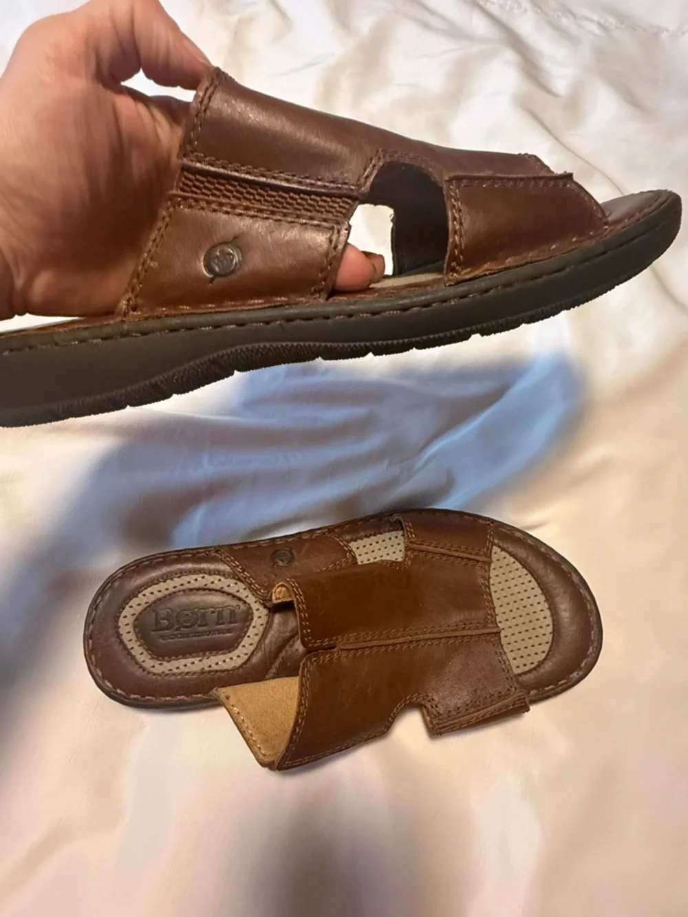 Born Leather Slide Sandals Brown Comfort Casual Slip On Men’s Sz 12